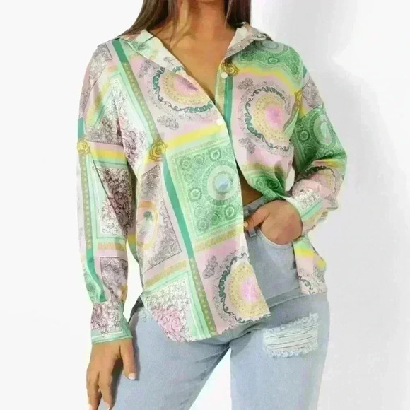 NWT BOOHOO SCARF PRINTED OVERSIZED SHIRT - Picture 1 of 2
